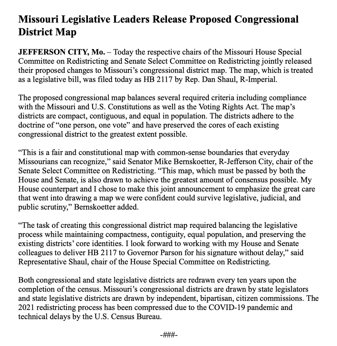 MOSenateGOP's tweet photo. NEWS: "Missouri Legislative Leaders Release Proposed Congressional District Map" #redistricting #moleg #MoMaps https://t.co/NKoQ5KsLnb