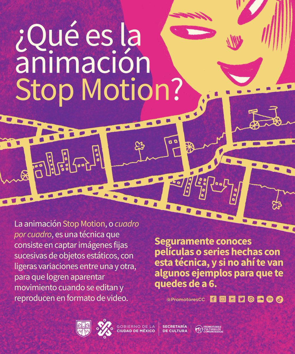 PromotoresCC's tweet photo. Te contamos cómo funciona y de qué manera se hace el #StopMotion, además de cuáles son algunas famosas películas y series grabadas cuadro por cuadro. 💀🍑🐧👑
¡Comenta qué otras producciones conoces!

@CulturaCiudadMx @procine_oficial
#PCC
#CulturaComunitariaCDMX
#CineEnLaCiudad https://t.co/QLaXfy6zlm