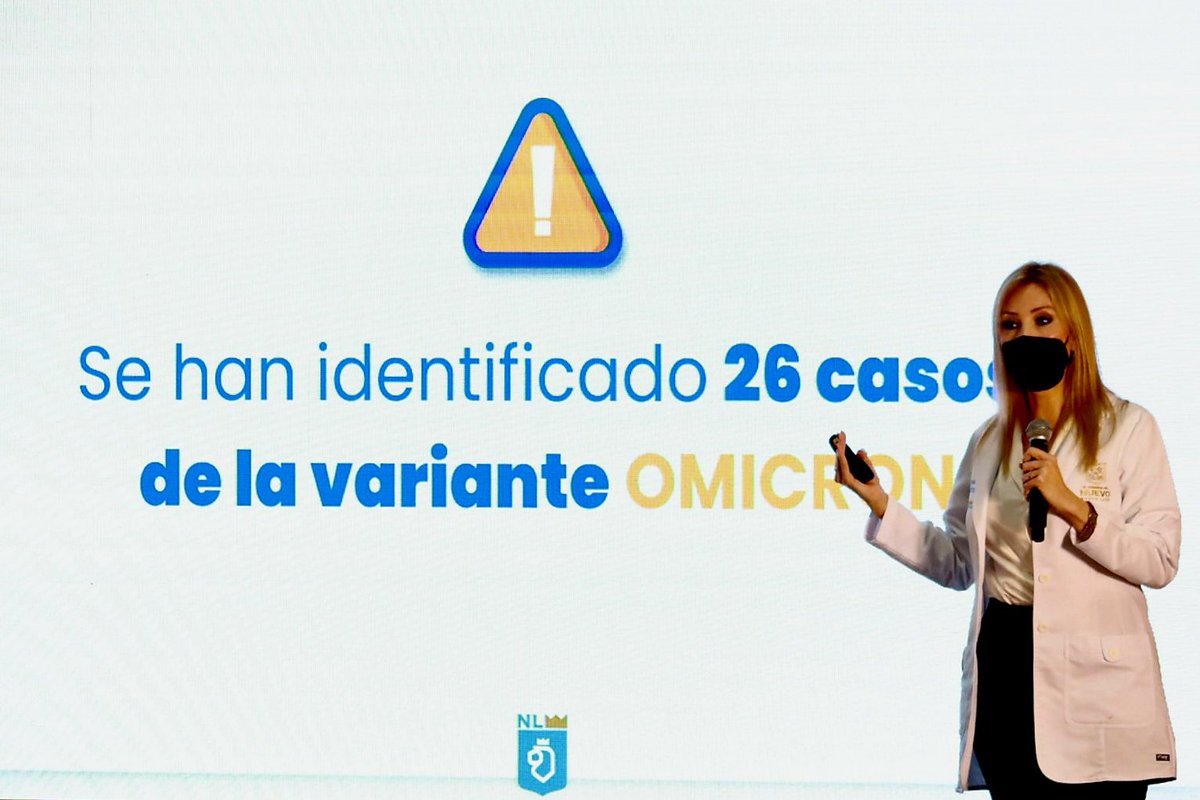 nuevoleon's tweet photo. Ante el incremento de contagios de COVID-19 y la detección de 26 casos de la variante Ómicron, la Dra. Alma Rosa Marroquín, secretaria de salud, ha informado que Nuevo León pasa a semáforo amarillo. https://t.co/RREkKiUh6d