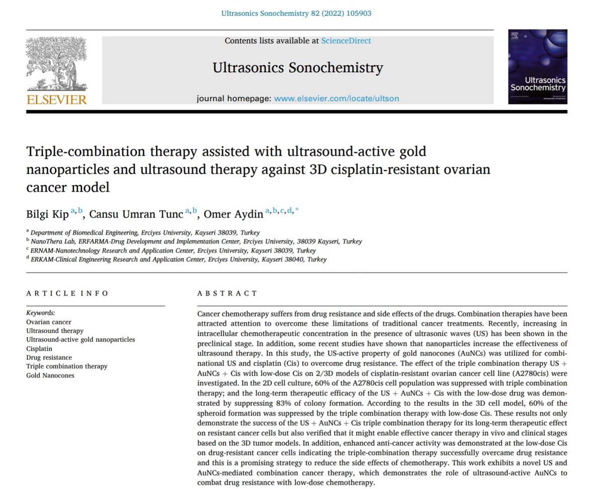I am pleased to announce my first article published in Ultrasonics Sonochemistry. We showed how to combat drug-resistant ovarian cancer in 3D cell models, using triple combination therapy.

sciencedirect.com/science/articl…