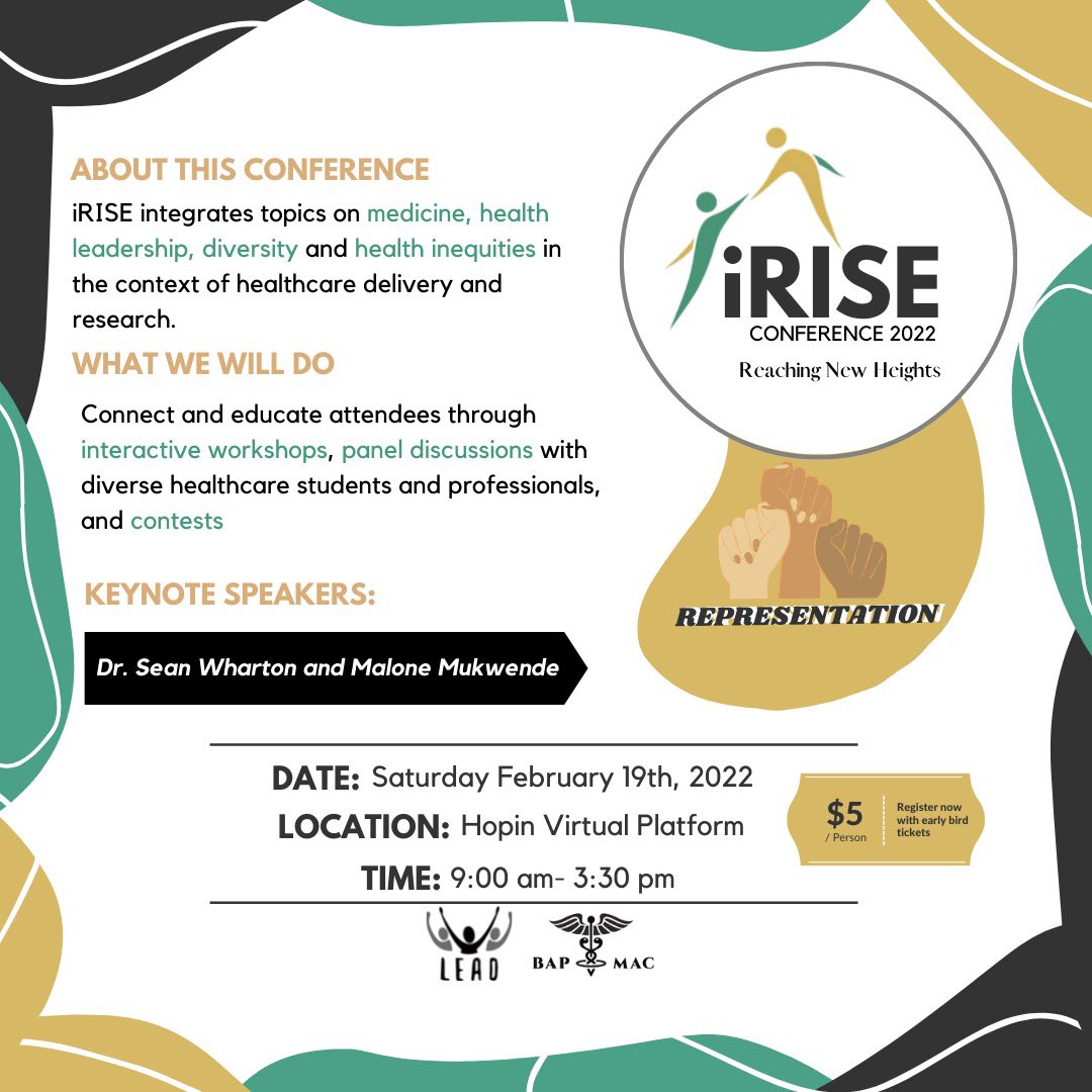 bapmac_'s tweet image. Official general flyer for the 2022 iRISE conference. Make sure to join us and hear from groundbreaking forces in the medical field such as @seanwharton and @malone_mk ! Register using the link in our bio, and check out our IG: bapmac_ for how to win an iRISE raffle prize!