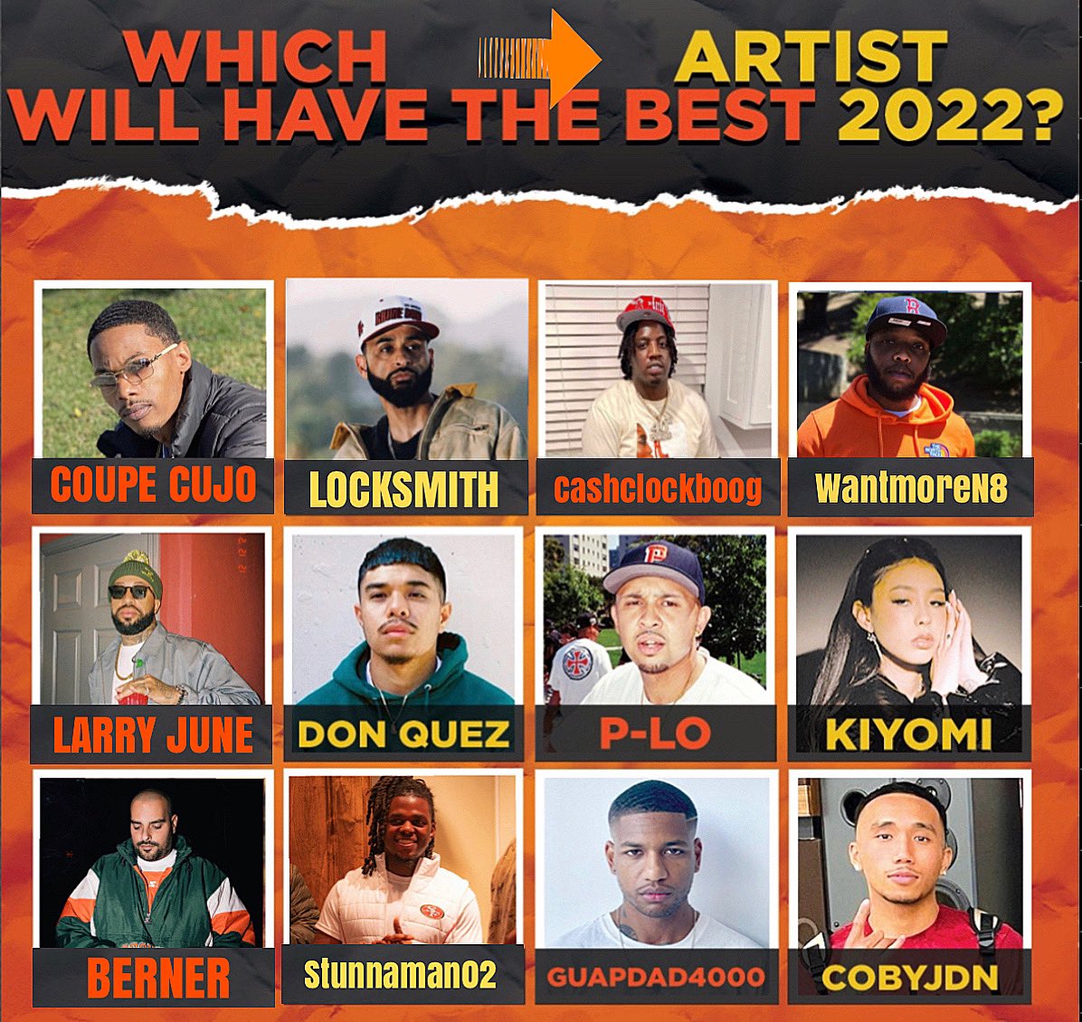 XXL_BayArea's tweet photo. Which artist will have the best 2022? https://t.co/x2Zk2xa8ba