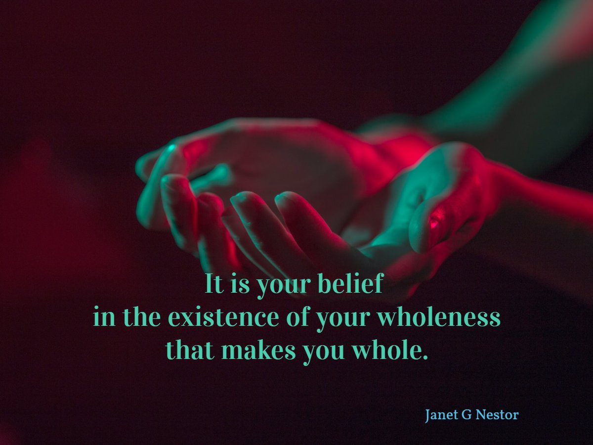 JanetNestor's tweet photo. "It is your belief in the existence of your wholeness that makes you whole." - Janet Nestor
#IAMChoosingLove #RadicalSelfCare #MindfulPathways #LUTL #Wholeness #Belief https://t.co/Po2RiVQYNu