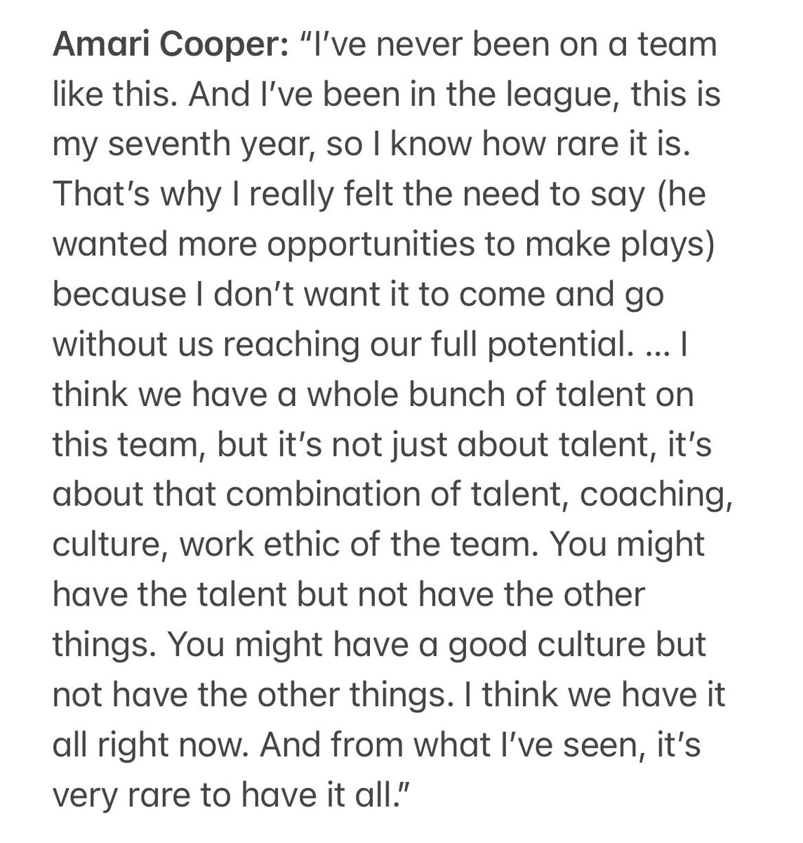 jonmachota's tweet photo. Cowboys WR Amari Cooper: “I’ve never been on a team like this. And I’ve been in the league, this is my seventh year, so I know how rare it is.” https://t.co/lzmrm6LOvc