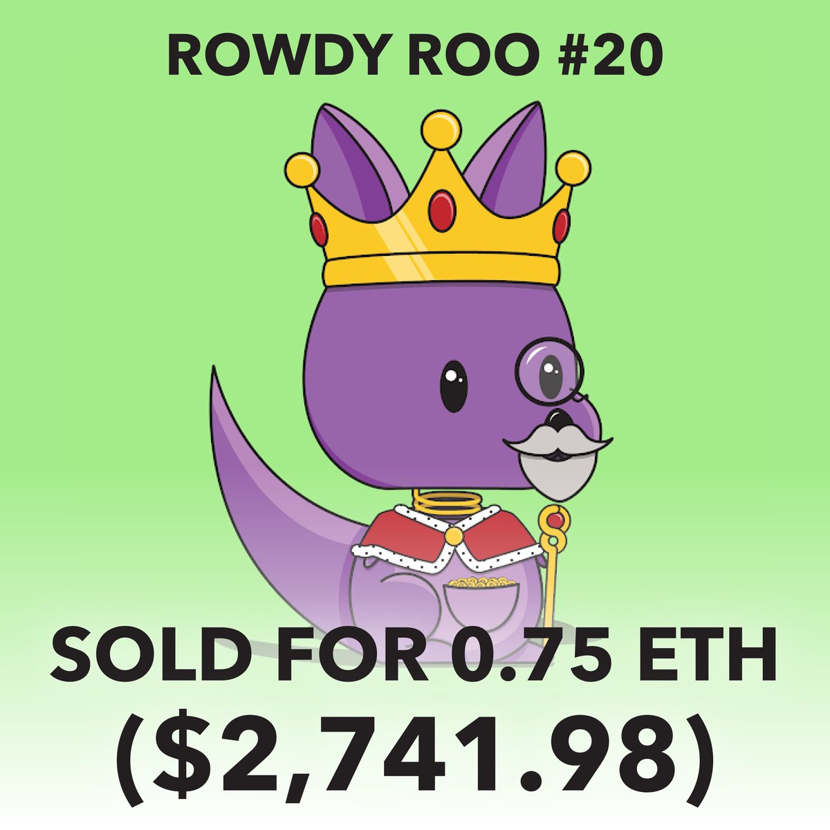 RowdyRoosNFT's tweet photo. 🚨ALERT🚨 Rowdy Roo #20 has just sold for 0.75 ETH, making this one of our highest sales to date 💪

🦘 Like, RT, Tag 3 Friends, and we might airdrop you a Roo 👀

#nft #rowdyroos #NewYear2022 #NFTs #NFTGiveaway #nftcollector #NFTshill https://t.co/lIB8yeqkPX