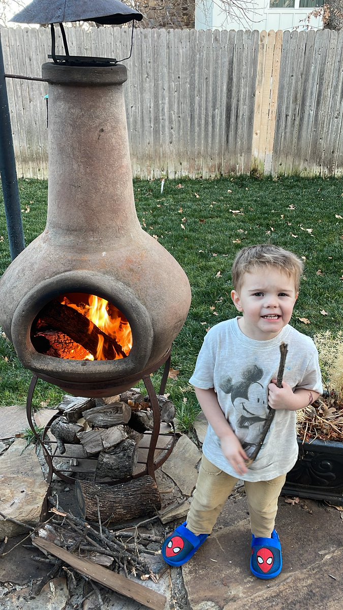 MaxRyann's tweet photo. building a fire while your 3yo stands behind and critiques you. About to get real. https://t.co/KuxE69igft