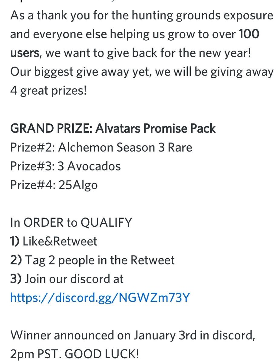 Our BIGGEST #Giveaway yet! Thanks for helping us grow!

#NFTFamily #NFTGames @algorand  discord.gg/NGWZm73Y