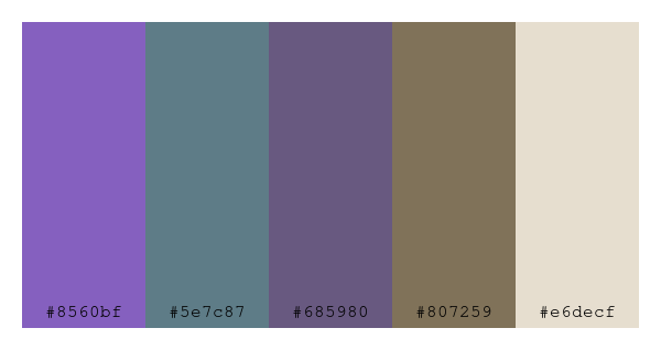 ColPaletteBot's tweet photo. Beep beep, here's a pretty color palette for you!
color-scheme.js parameters used:
- hue: 69
- variation: soft
- colors: #8560bf, #5e7c87, #685980, #807259, #e6decf
Have a lovely evening!
#twitterbot #colorpalette #colors #palette #prettycolors https://t.co/8uf8KbjEz5