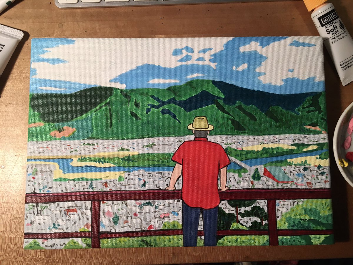 qusumi's tweet photo. 昨日まで絵を描いてました。これは千曲の思い出。戸倉上山田温泉、また行きたいな https://t.co/9iVWSX76aO