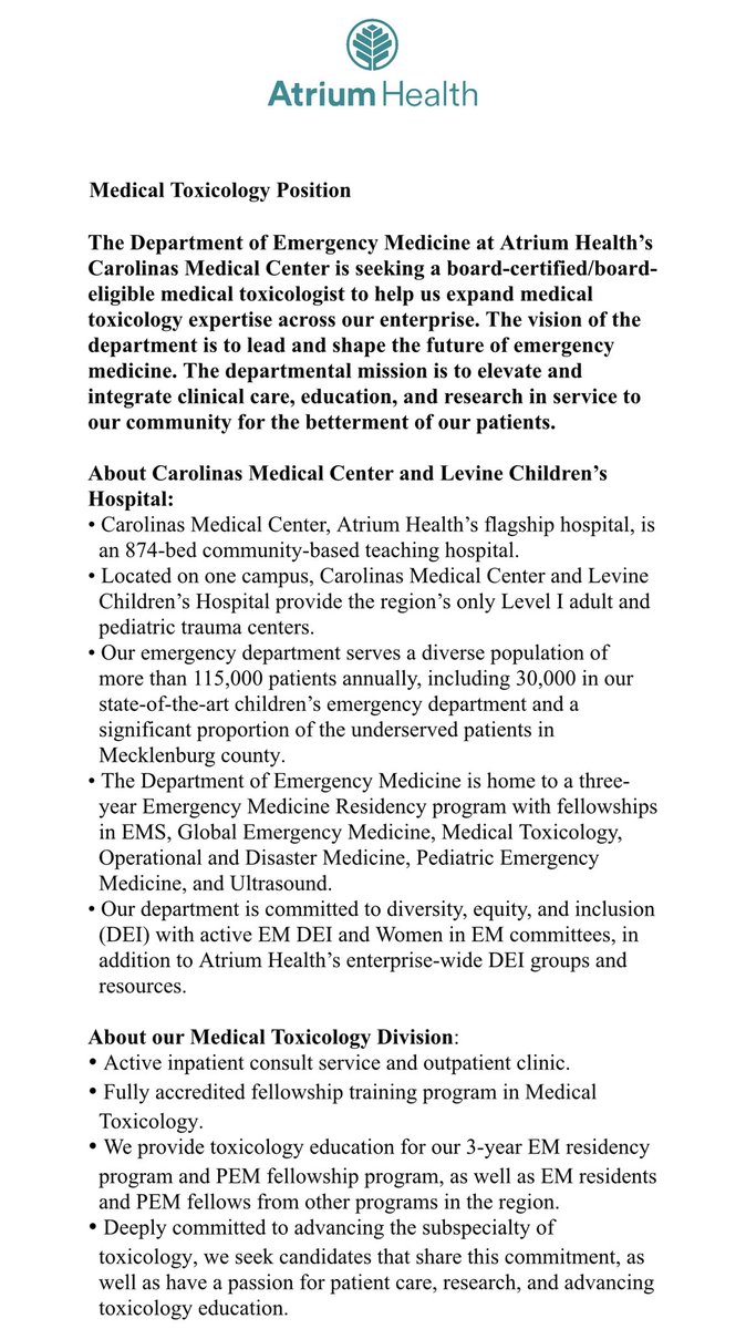 KopecToxEM's tweet photo. Toxicologists - job opportunity at Carolinas Medical Center in Charlotte, NC https://t.co/T4X0K2v4Jt