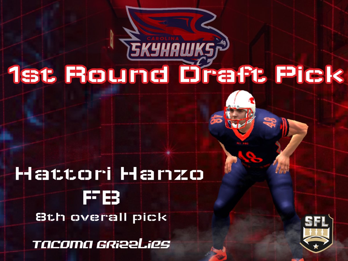 With the 8th pick in the Season 18 SFL Rookie Draft, the Carolina Skyhawks select... FB Hattori Hanzo. Welcome to the #SkyGang!!!
#HawkUp #SmokeSzn