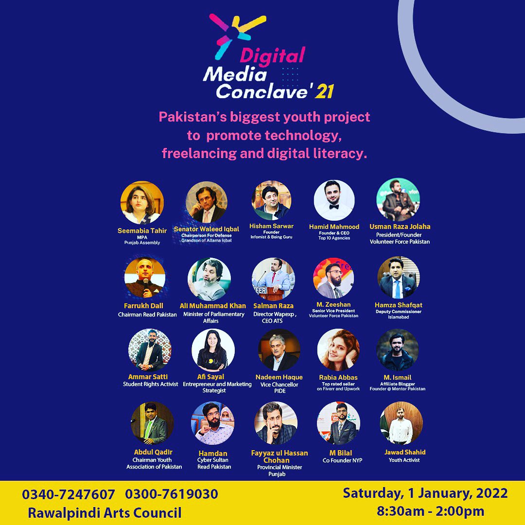 Let’s meet, Saturday morning to attend the Digital Media Conclave for the panel discussions and other valuable sessions. Will be sharing inputs on turning your career from freelancing to a successful digital agency! @vforcepakistan 

Rawalpindi Arts Council