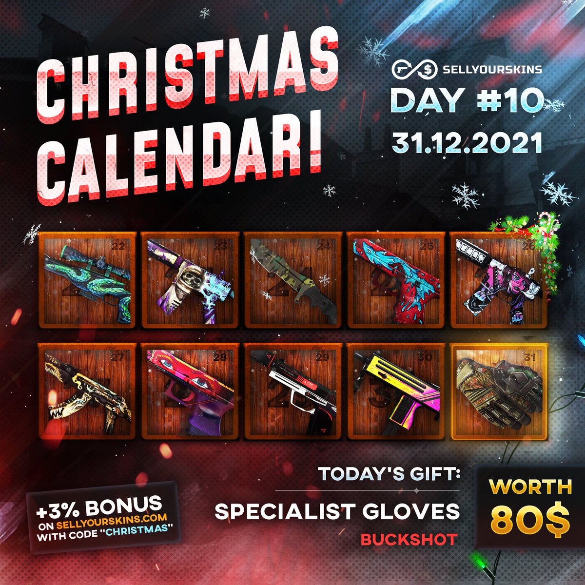 🎄WELCOME TO OUR ADVENT CALENDAR 🎅10 DAYS - 10 AMAZING GIVEAWAYS!! 🎁❄ 🌟TODAY WE HAVE SOMETHING SPECIAL!!! To enter just: ✔ FOLLOW, ❤ REACT,  RETWEET Winners roll: Sunday (2.01) at 20:00 (8PM) GMT+1 Best of luck and Happy New Year! 💝🎅 #CSGO #CSGOGiveaway #Giveaway