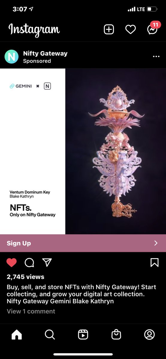 SableFilbert's tweet image. Instagram ads for @blakekathryn NFT’s on Niftygateway means two things: we’re still early, and they’re listening to me