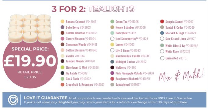 MarionForsyth's tweet photo. Grab our 3 for 2 on tealights while stocks last in my online shop. 

https://t.co/iDGVkODYCb

#candles  #fragrance  #tealight  #tealights  #marionforsythpartylite #3for2  #offer https://t.co/XvzjVnBd2H