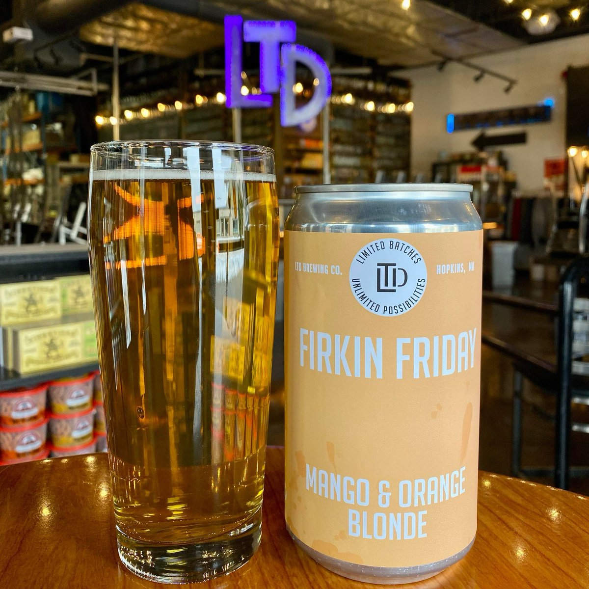 Orange you glad we saved one of our tastiest Firkins to celebrate the end of 2021? We've got a mango &amp; orange blonde that is sure to man-go crazy! 

Firkin' will go on sale @ 10pm (will show sold out until then). Pick up your orders starting @ 12pm on Fri! ltd-brewing.square.site/product/firkin…