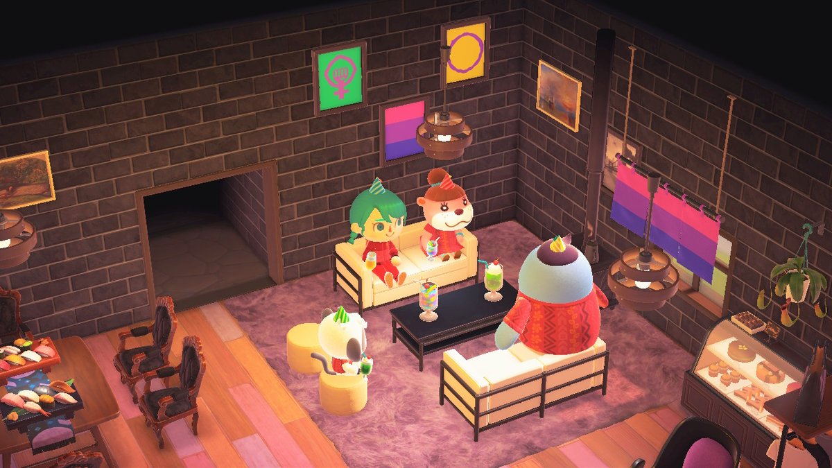 femidisca3's tweet photo. He hecho 20 casas ya así que aprovecho a enseñaros #InterBi, mi restaurante queer y #GreenHills la cafetería gamer de moda #AnimalCrossing #ACNH #NintendoSwitch https://t.co/BYhqQbKO9b