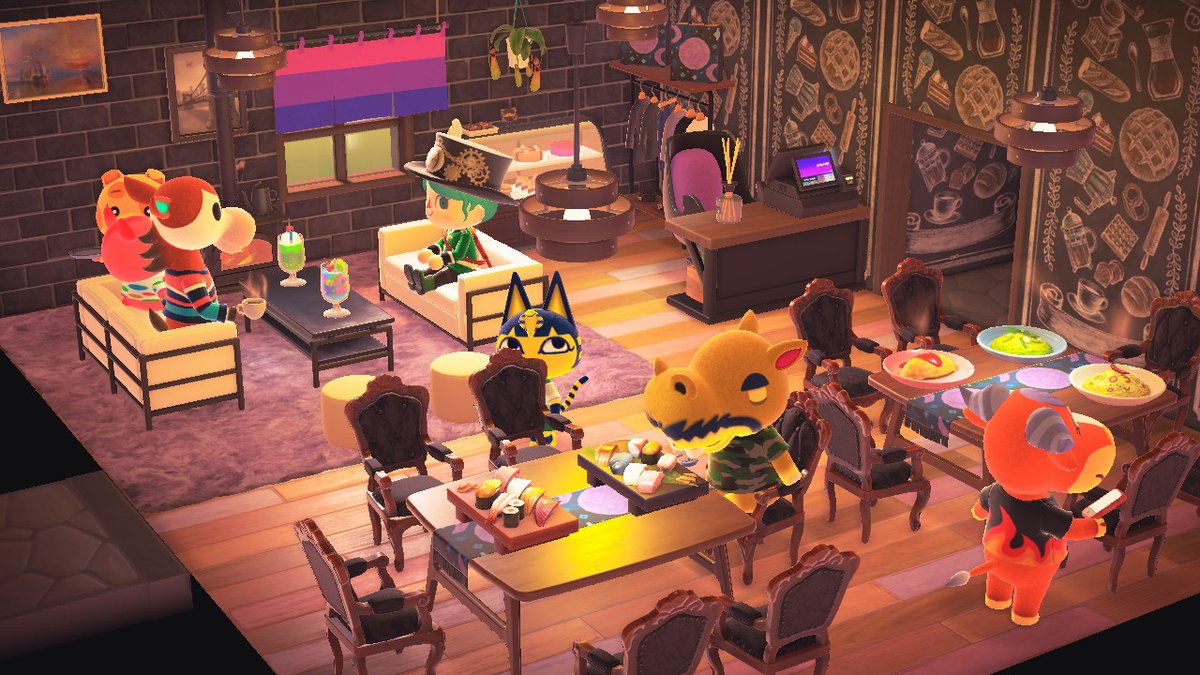 femidisca3's tweet photo. He hecho 20 casas ya así que aprovecho a enseñaros #InterBi, mi restaurante queer y #GreenHills la cafetería gamer de moda #AnimalCrossing #ACNH #NintendoSwitch https://t.co/BYhqQbKO9b