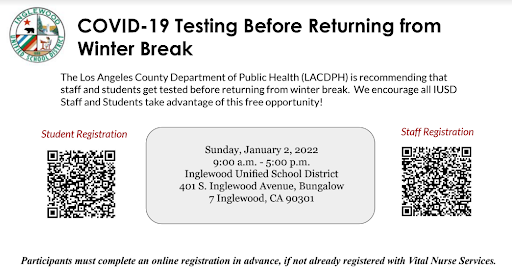 Inglewood When Is Christmas Break 2022 Inglewood Unified School District On Twitter: "Please Take Advantage Of  This Free Opportunity And Receive A Covid-19 Test On Sunday, January 2, 2022  From 9:00 A.m. - 5:00 P.m. At The District