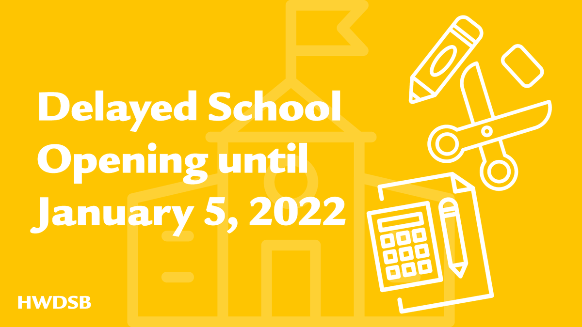 Read our Letter to Families on the Delayed Return to School for more information following today's news.

• No remote or in-person learning on Jan. 3 or 4
• New COVID-19 testing/isolation guidelines
• Enhanced safety measures coming to HWDSB

Letter: hwdsb.on.ca/blog/letter-fa…