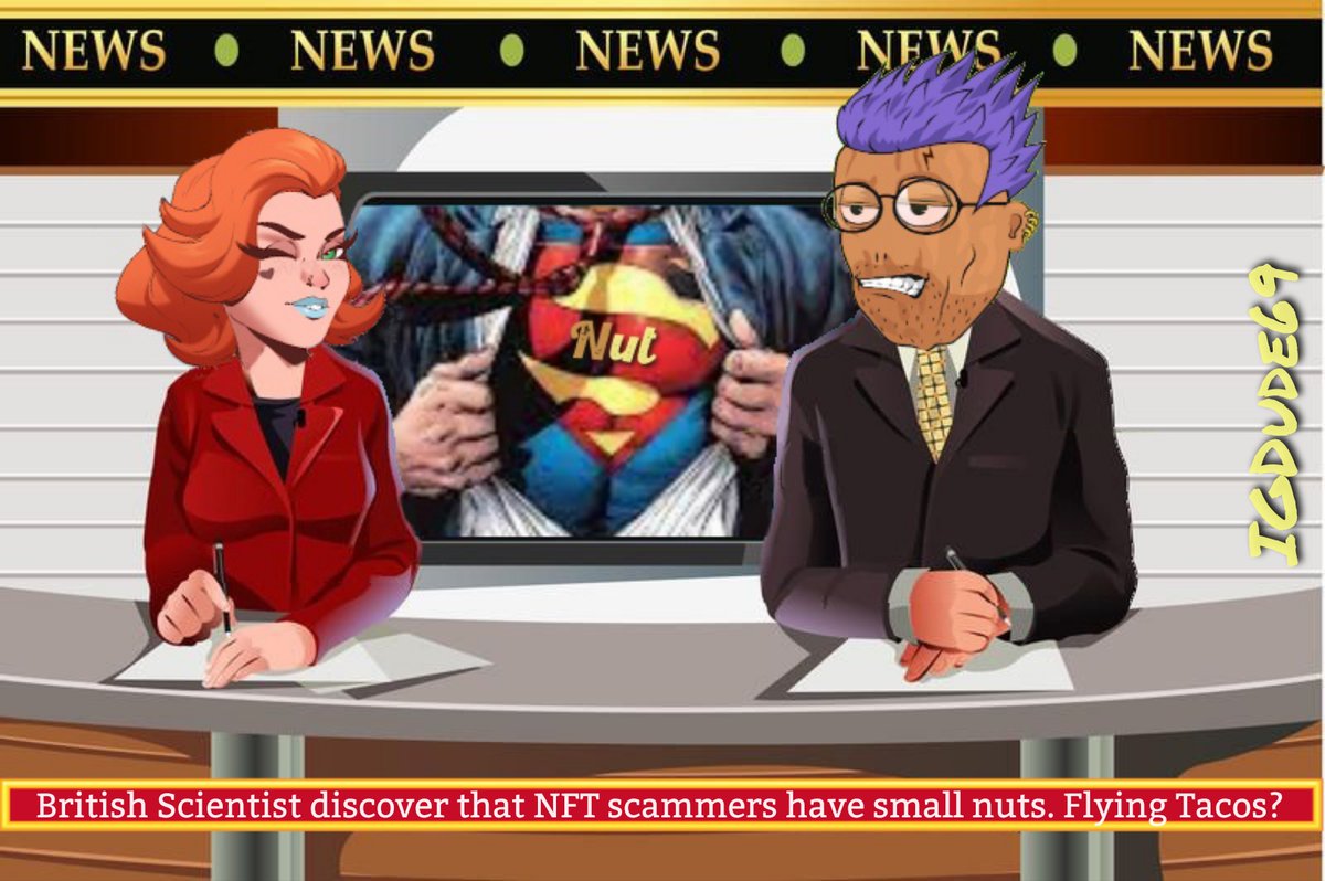 IGDude69's tweet photo. 1/14 Good Evening & welcome to our new studios! Tonight with my new co-host, we bring the latest updates on SuperNut. Breaking new details also emerge of explosions & flying tacos. Back to part one of our comic series. @DeezNutzNFT #DeezNutzNFT #smallnuts99 #Deeznuts @EtherGals https://t.co/xDAIOarWfs