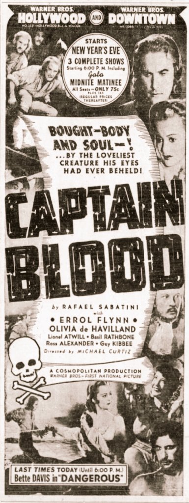 'Captain Blood' previewed in Hollywood on December 31st, 1935, it officially opened on January 1st, 1936.
#Film #30s #ErrolFlynn #OliviaDeHavilland #BasilRathbone #RossAlexander