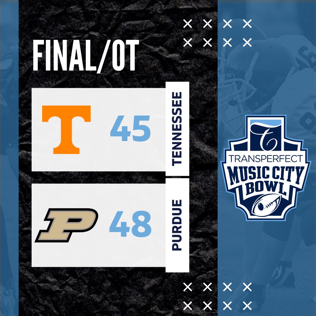 Music City Bowl (@musiccitybowl) on Twitter photo .<a href="/BoilerFootball/">Purdue Football</a> wins in overtime!
congrats to our 2021 transperfect music city bowl champions! 🏆 .<a href="/BoilerFootball/">Purdue Football</a> wins in overtime!
congrats to our 2021 transperfect music city bowl champions! 🏆