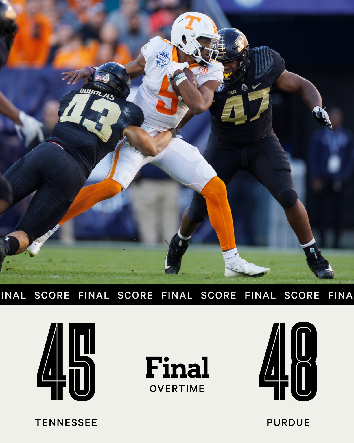 The Athletic on Twitter: "WHAT. A. GAME. The highest-scoring Big Ten-SEC  game ever has come to an end. Purdue wins the 2021 Music City Bowl on a  39-yard field goal in overtime