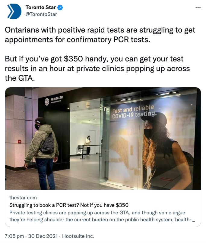 PMJT's $300 offer for *eligible* people won't even cover a PCR test in Toronto. #COVID19ON