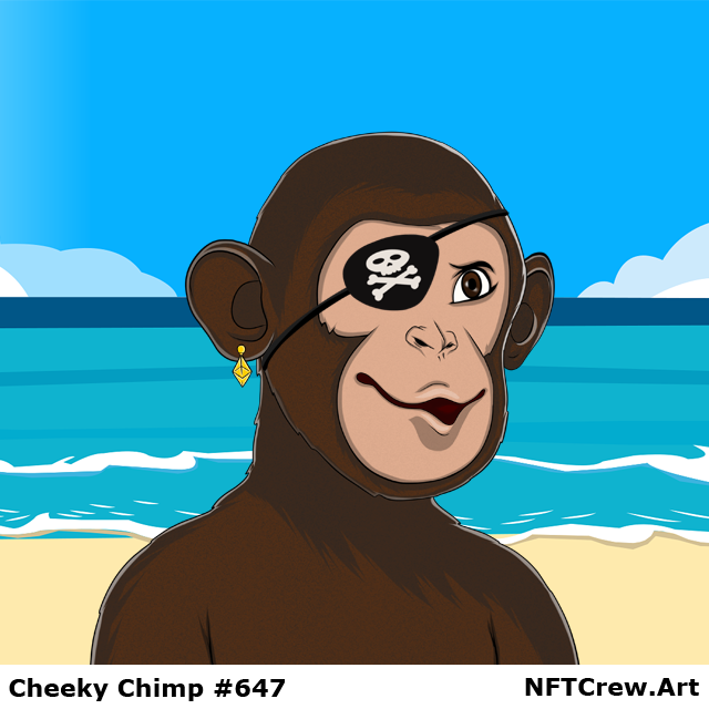 NFTCrewArt's tweet photo. Cheeky Chimp #647 now available on the OpenSea marketplace. #nft #nfts #nftcommunity https://t.co/W6diZz8Bnb