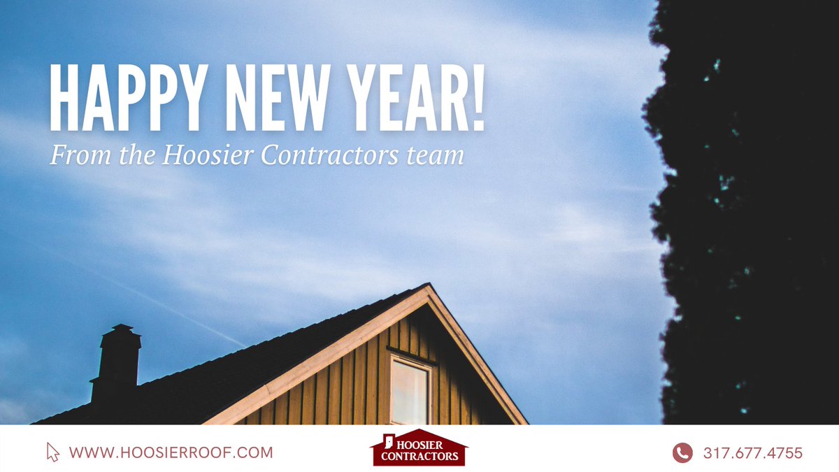 HoosierRoof's tweet photo. Happy New Year from the Hoosier Contractors team! 

In observance of the holiday, our offices will be closed on Friday, December 31 and will resume normal business hours on Monday, January 3. https://t.co/igtOVZfeRv