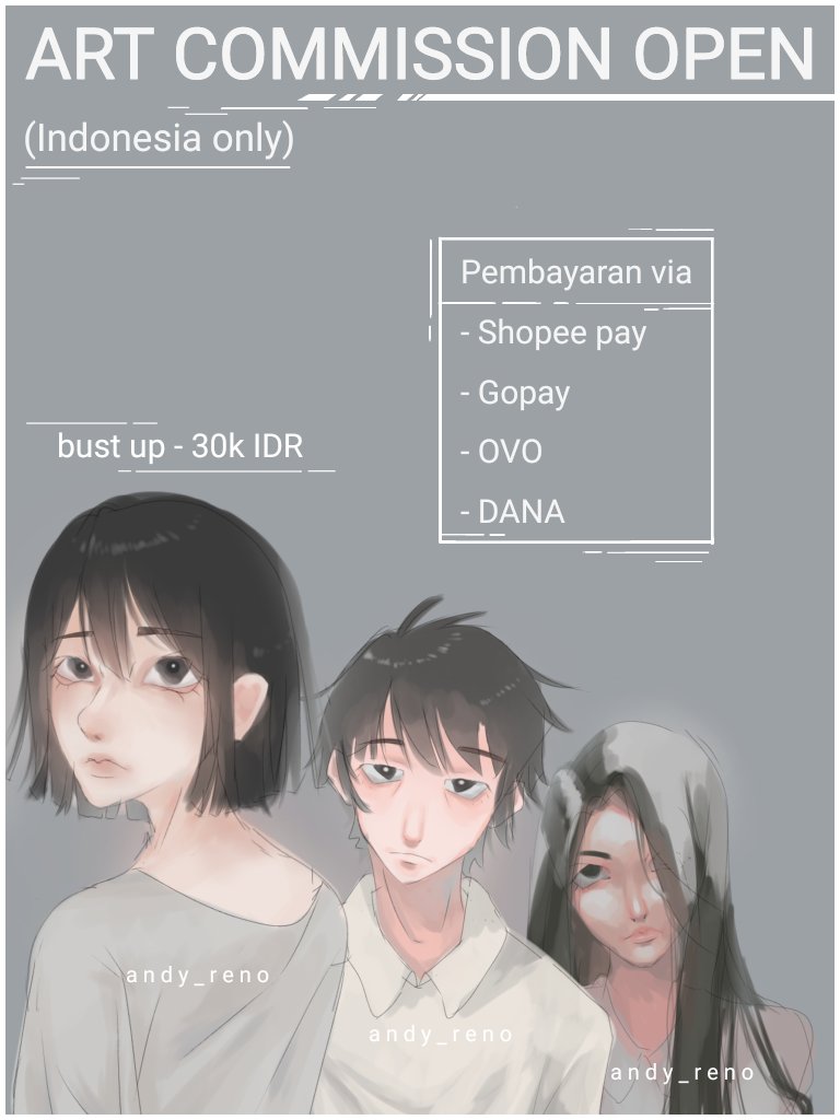 andyreno7's tweet photo. COMMISSION OPEN (Indonesia only)
{ likes and retweet are very appreciated! }
Untuk detailnya lihat di bawah yaa💕
Dan tolong bantu like dan retweet juga ya!💗
Thank you! 💓💓💓
#art #ArtistOnTwitter #artwork #commissionsopen #Commission #commissions #Indonesia #drawing #drawings https://t.co/OPDQWVz67f