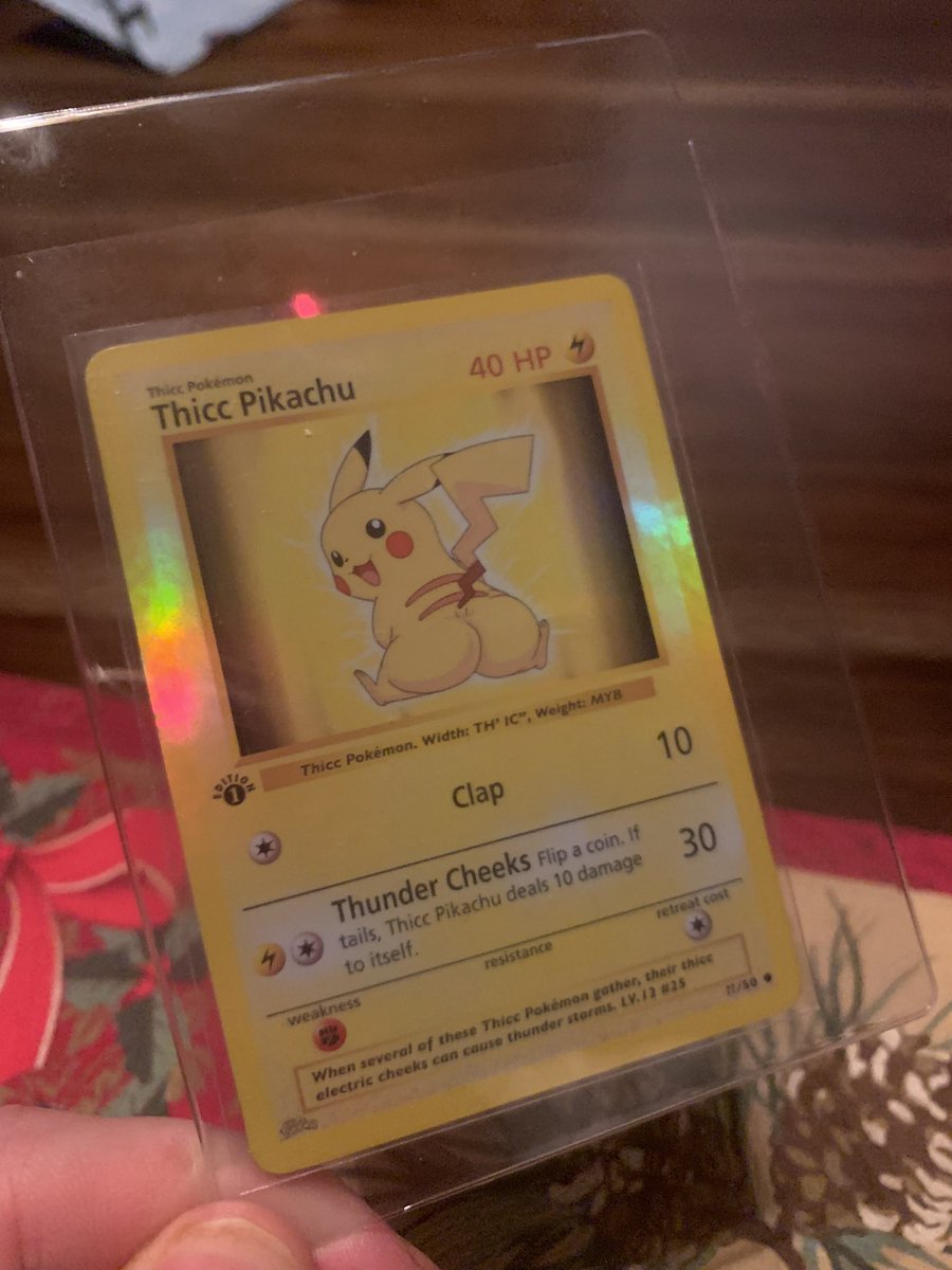 Sneegsnag's tweet photo. I can’t believe my sister got me a holo Pikachu for Christmas I’m rich 😭 https://t.co/j1bBbo56HE