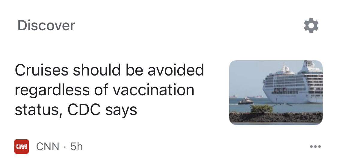 At first I thought the CDC was telling people to avoid cruises because cruises are not fun, which would also make sense