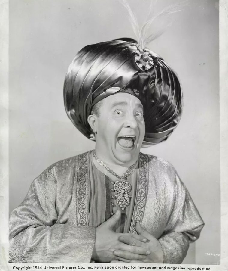 WallaceReid_'s tweet photo. 1944 #ChicJohnson of Olsen and Johnson  Promo Portrait Photo as a Genie https://t.co/Wjo3NrK4JC
