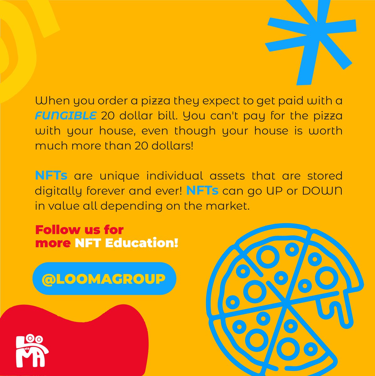 loomagroup's tweet photo. What is an NFT? 😵‍💫

Follow @loomagroup for more NFT education!💡

#cryptocurrency #cryptonews #NFTs #NFTCommunity #NFT #nftcrypto #nftdrop https://t.co/FlHi3Cj386