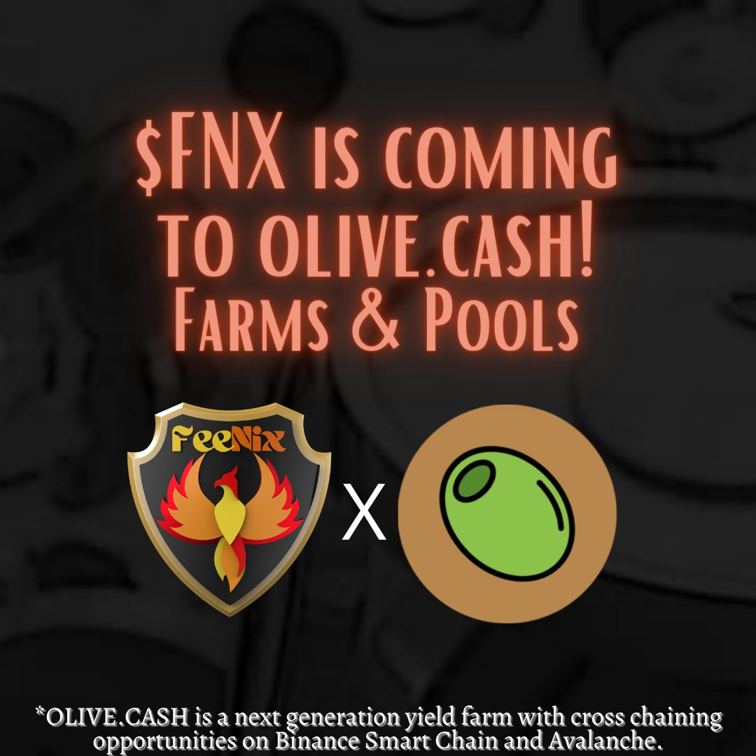 FeeNixToken's tweet photo. $FNX is coming soon to @OliveCashBSC!
https://t.co/E2hbFNKSWc https://t.co/pXDW7X2nQ4