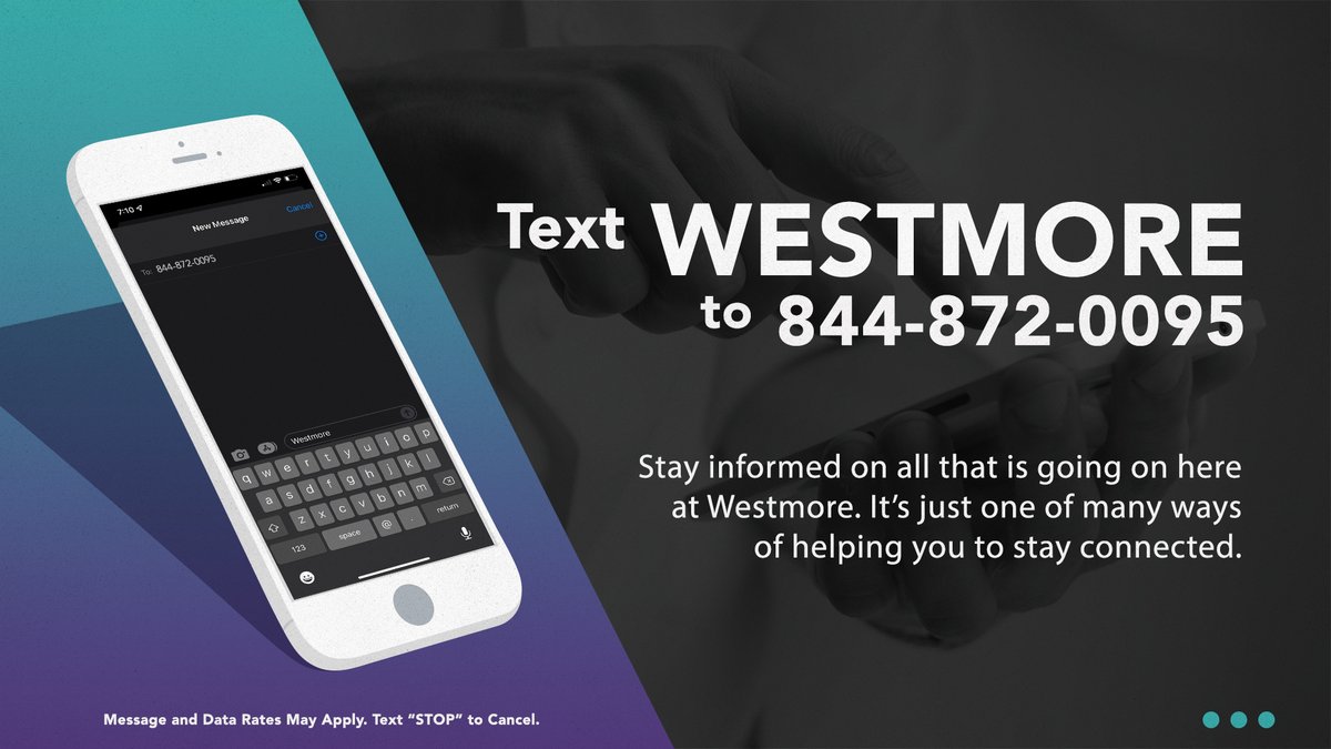 Have you signed up for our text messaging?

Text WESTMORE to 844-872-0095 and stay informed on all that is going on here at Westmore.

We promise not to bother you too much. ☺️