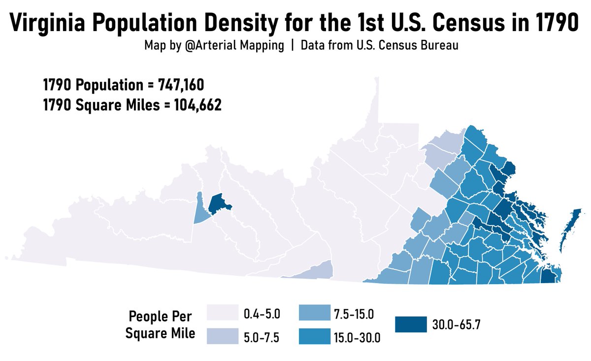 ArterialMapping's tweet photo. 1790 Population Density map of Virginia. 747,160 residents and 104,662 square miles. 

Bring back Kentucky and West Virginia! 

@VApoliticalmeme figured you might like this one https://t.co/7Un3M3ZFXH