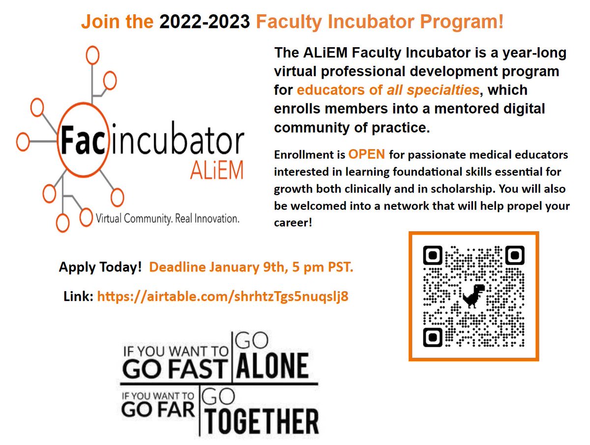 Sree Natesan, MD (she/her) (@sreeja_natesan) on Twitter photo 🎆With 2022 around the corner: how about a #NewYearsResolution to grow your #MedEd knowledge and skills?
📝Apply for the <a href="/ALiEMteam/">Academic Life in EM</a> Faculty Incubator Program! 🎆With 2022 around the corner: how about a #NewYearsResolution to grow your #MedEd knowledge and skills?
📝Apply for the <a href="/ALiEMteam/">Academic Life in EM</a> Faculty Incubator Program!