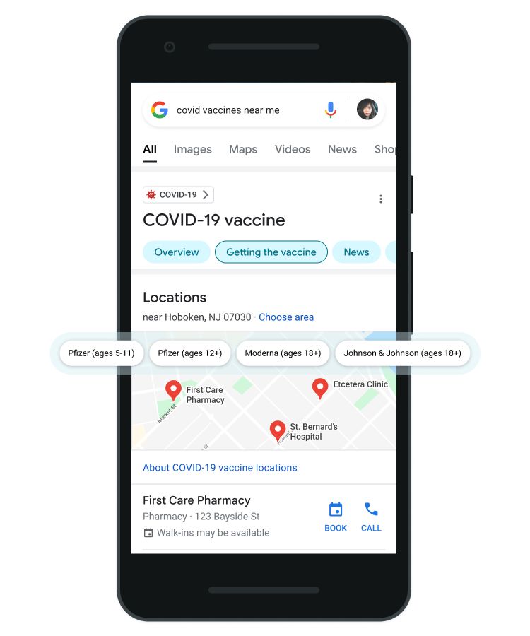 We've added new features on Google Search &amp; Maps to help you find information to help protect you and your loved ones from COVID. In the US, you can now find free testing locations, vaccine locations for kids, &amp; you can even Search by vaccine type. Wishing you all a healthy 2022!