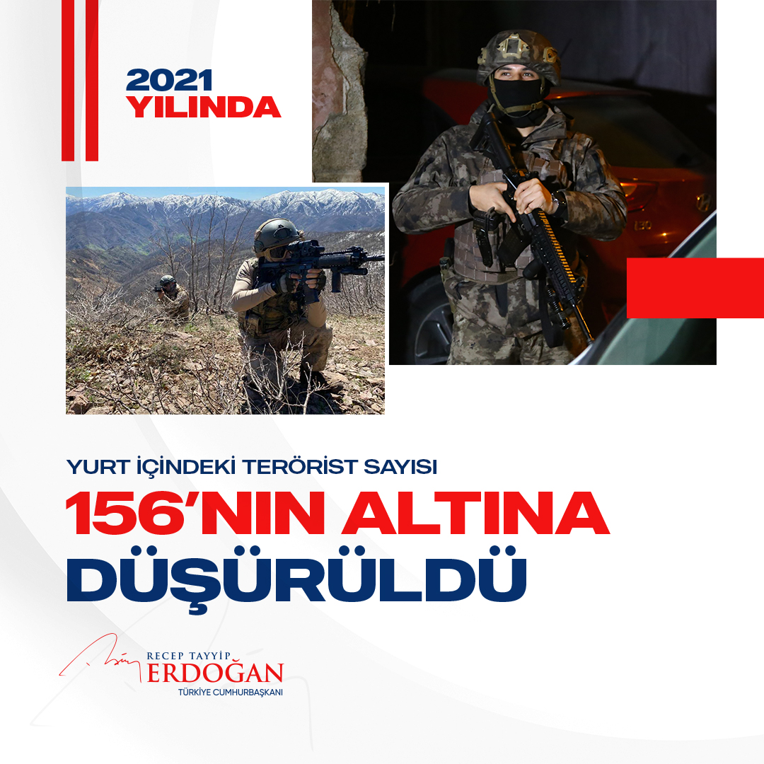 Yurt içindeki terörist sayısını 156’nın altına düşürdük. Son teröristi de etkisiz hale getirinceye kadar mücadelemizi sürdüreceğiz.