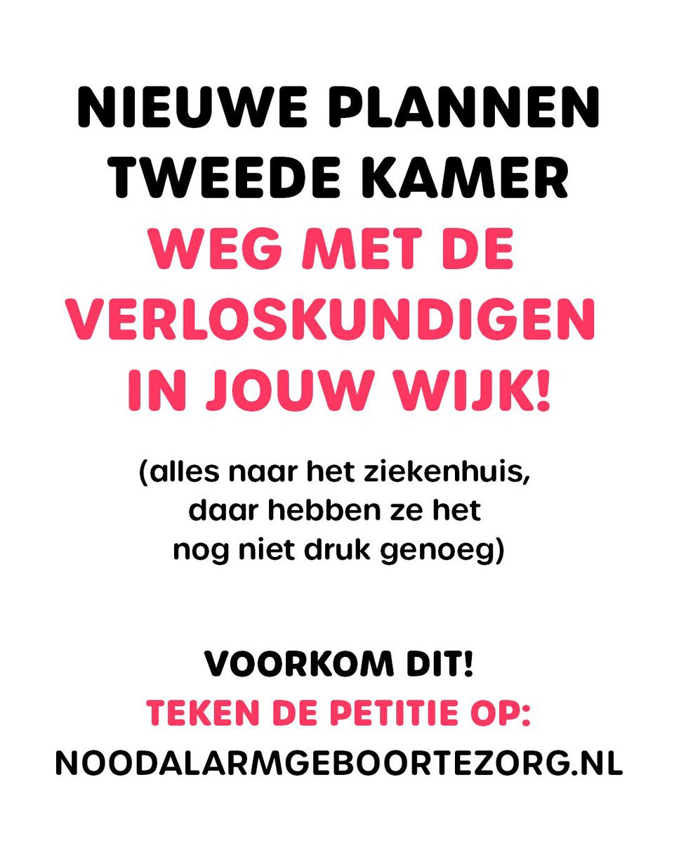 SimoneSays123's tweet image. HuGo wil per 2022 de bekostiging van de geboortezorg zodanig hervormen dat de eerstelijns verloskundige zorg in de nabije toekomst verdwijnt in grote 🏥organisaties. Hierdoor zal ook kraamzorg bv verdwijnen. 

TEKEN ✍🏼 daarom 🙏🏼 deze petitie 👇🏼‼️

noodalarmgeboortezorg.nl