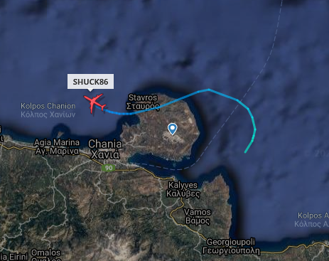 ameliairheart's tweet photo. USAF E-3C 80-0139 out of Souda Bay, GR after arriving there 8 days ago from Al Dhafra AB, UAE. "SHUCK" callsign suggests that she is headed back to the US. #ADSB #AE11EC https://t.co/wKncAcvXe7