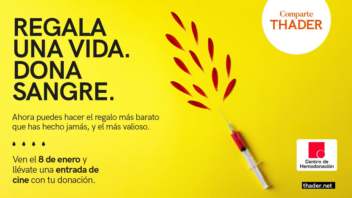CCTHADER's tweet photo. ❤️ Donar sangre es un acto sencillo y seguro, pero de gran importancia pues salva vidas. Las donaciones han caído peligrosamente a causa de la pandemia. 𝗩𝗲𝗻 𝗲𝘀𝘁𝗲 𝟴 𝗱𝗲 𝗲𝗻𝗲𝗿𝗼 𝘆 𝗱𝗼𝗻𝗮 𝗲𝗻 𝗖𝗖 𝗧𝗛𝗔𝗗𝗘𝗥.
@DonarSangreMU
#DonaSangre #ComparteThader https://t.co/HqftdQcUVP