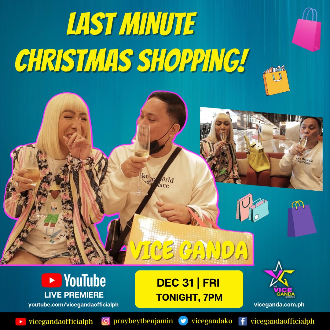 teamvicePH's tweet photo. NEW VLOG ALERT!

End the year with some GOOD VIBES! Chugug ang Christmas shopping galore at Solaire! Abangan ‘yan chunyt at 7pm sa Vice Ganda YouTube channel!

Vlog link: https://t.co/O9oj4lGZ4W https://t.co/8VWYserLVF