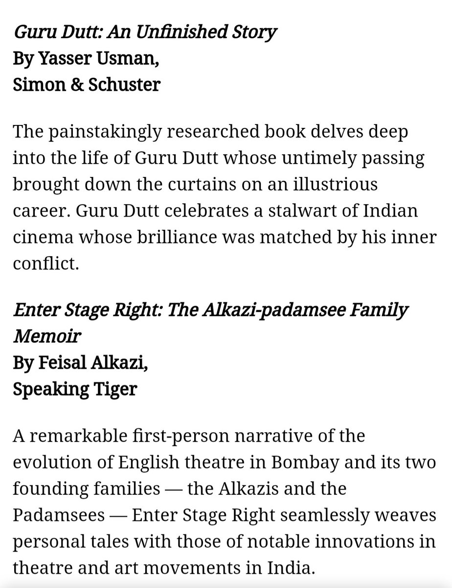 #TheTelegraph's annual 'Page Turner's of 2021' lists #GuruDuttAnUnfinishedStory in illustrous company. 
It says, 
'The painstakingly researched book delves deep into the life of Guru Dutt whose untimely passing brought down the curtains on an illustrious career.'
@sayantansunnyg