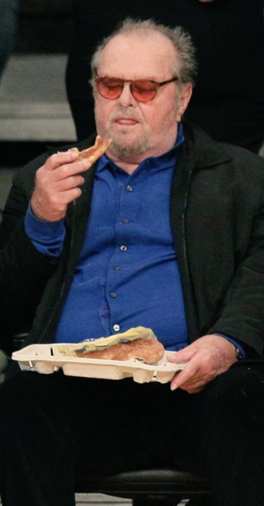 NachoPotatoe's tweet photo. You secretly dream he looks at you the way Jack Nicholson looks at his pizza crust. https://t.co/0utYX3BxSj