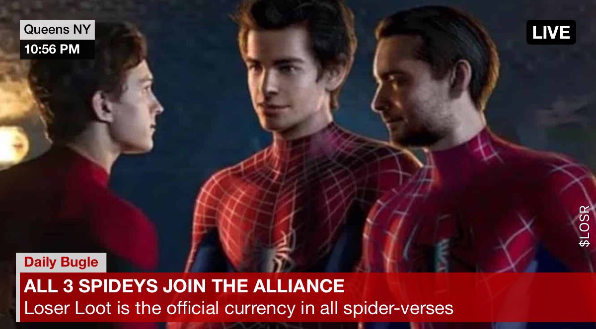 krang__krypto's tweet photo. Ok I’m sorry but spoiler alert 🚨🚨 🚨. At the end of my new movie #SpiderManNoWayHome all 3 of us Peter losers end up buying @loserloot. #bsc #altcoin #Pancakeswap #losr #loserloot https://t.co/76Q3wQYPYK