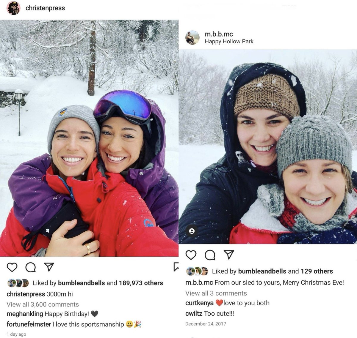 miranda asked me if christen press’s birthday post reminded me of anything… ❄️ teammates for life 🤍 hbd christen!